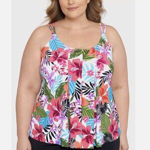 Swim Solutions Plus Size Pleated-Front Double-Strap Tankini Top 16W NWT